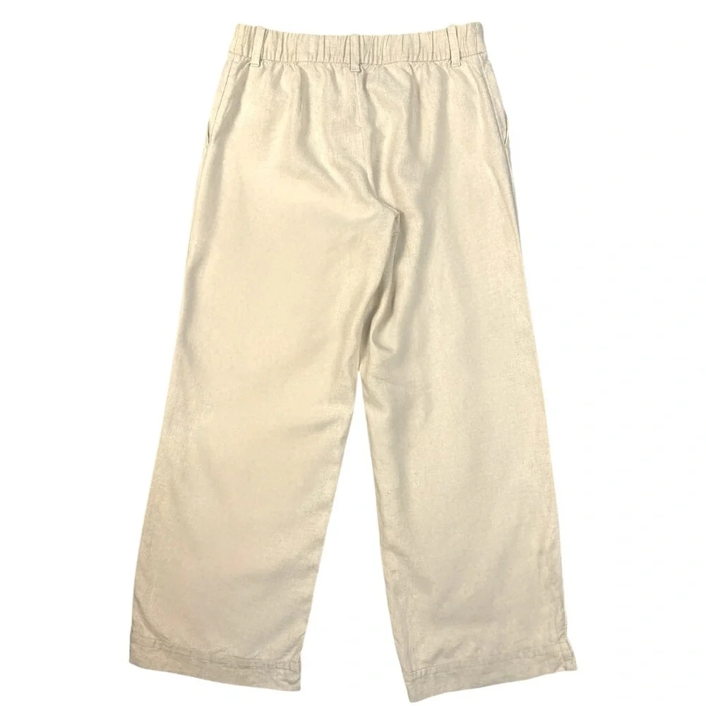 Hollister Low Rise Wide Leg Cuffed Linen Blend Pants Size Small-Long Ecru Cream